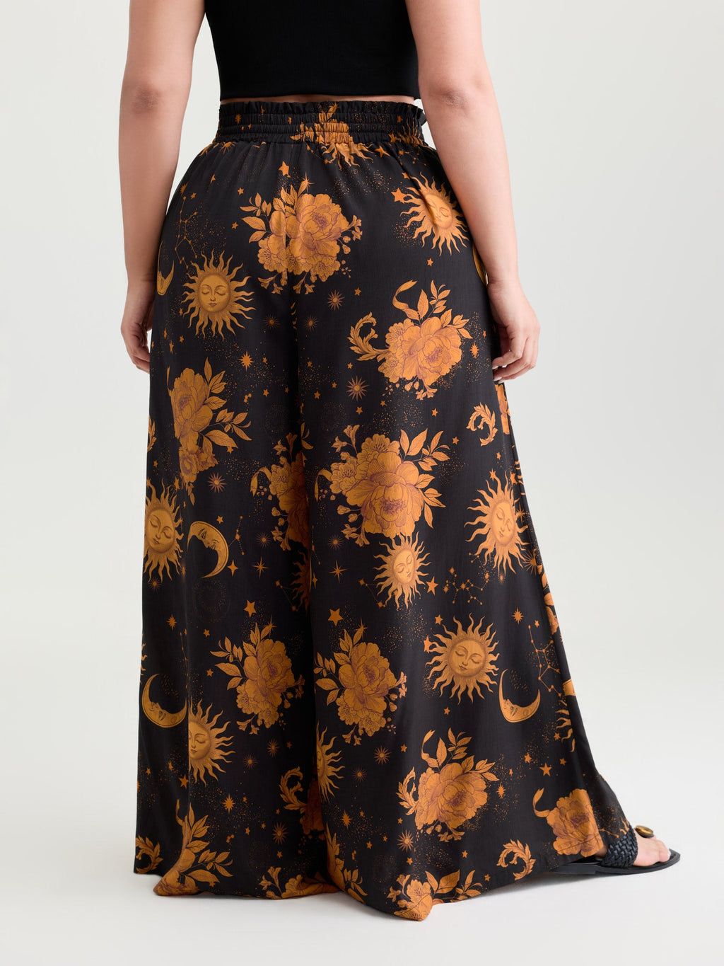 Star Moon Print Wide Waistband Pants