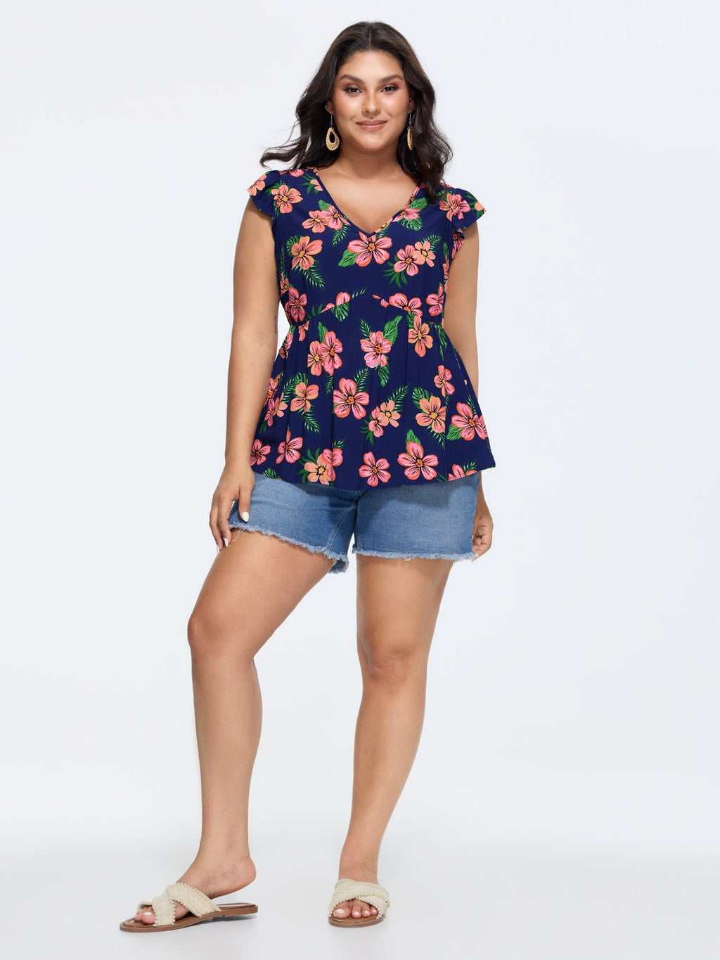 Colorful Floral Print Ruffled Sleeve Blouse