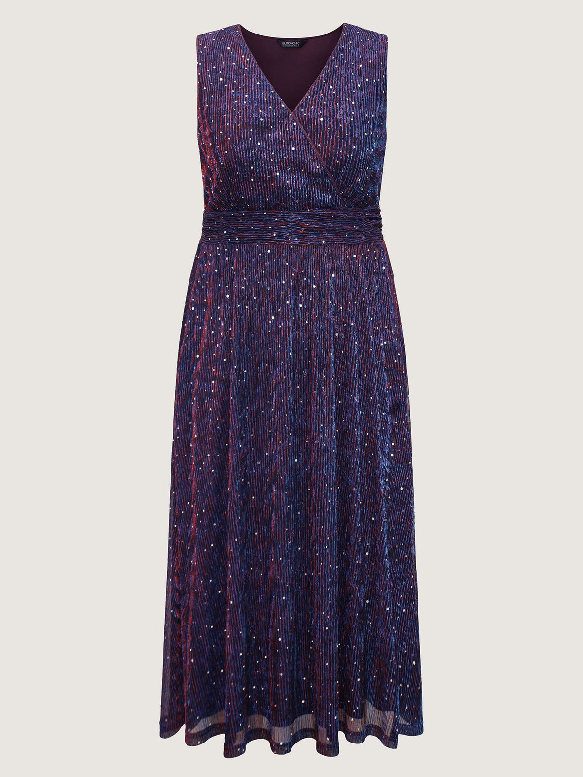 Sequin Surplice Neckline Sleeveless Midi Dress