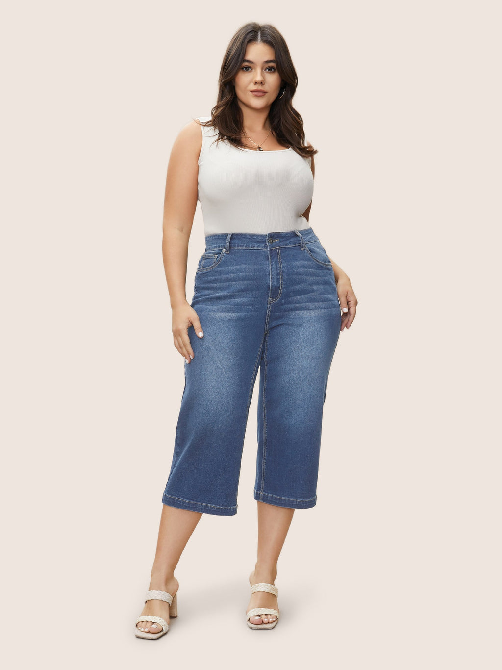 Classic Wide-Leg Capri Jeans
