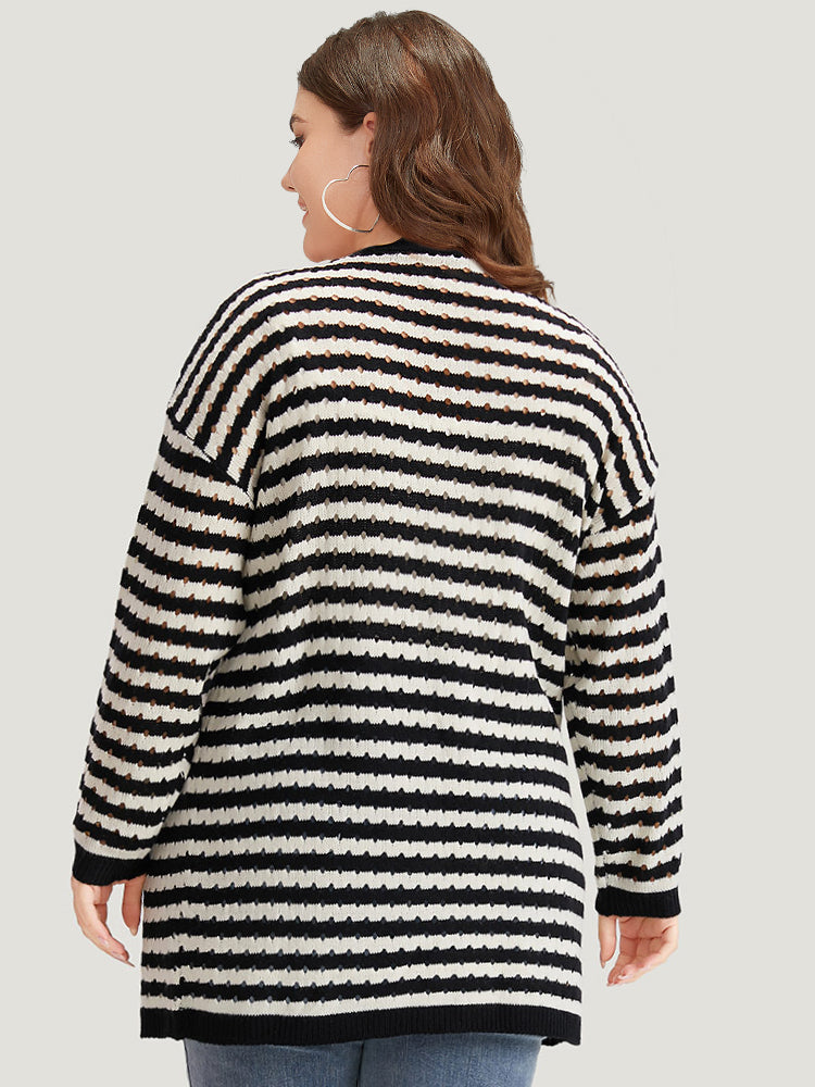 Striped Geo Eyelet Drop Shoulder Cardigan