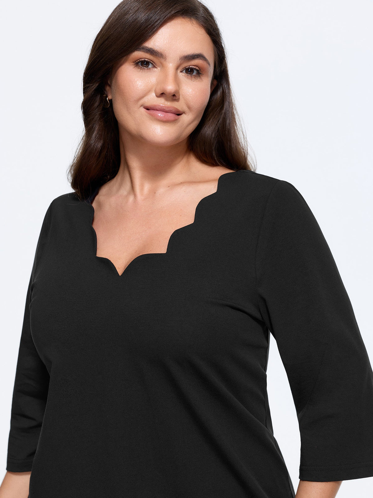 Cotton Wave V Neck Three Quarter Sleeve Knit T-Shirt