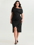 One-Shoulder Draped Sheath Midi Dress