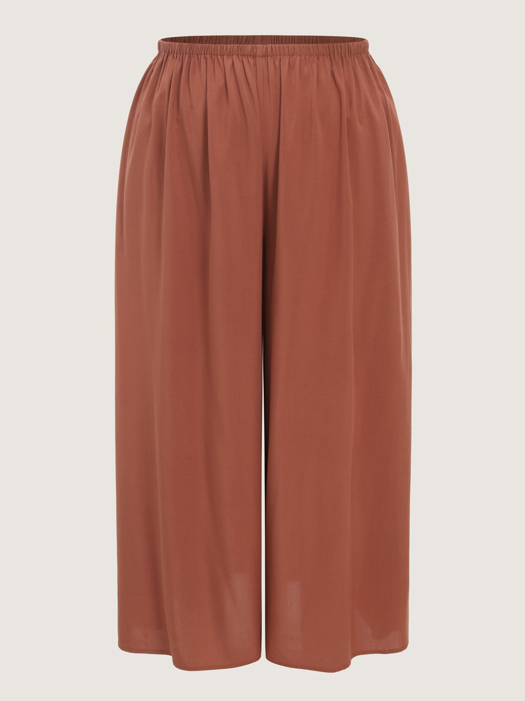Shirred Waist Plain Flowy Wide-Leg Pants