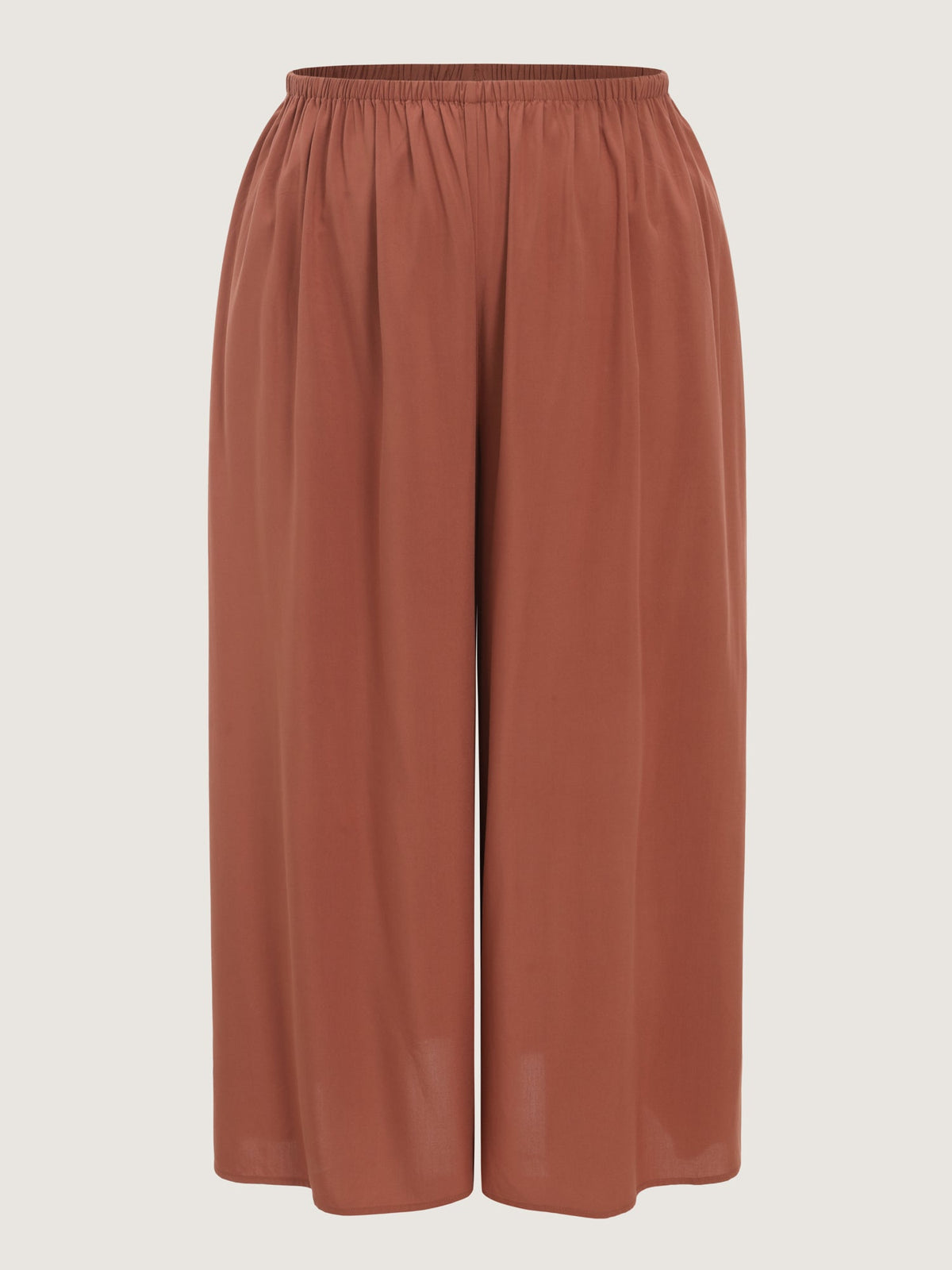 Shirred Waist Plain Flowy Wide-Leg Pants