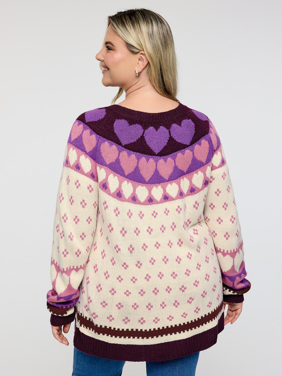 Winter Hearts Jacquard Button Knit Cardigan