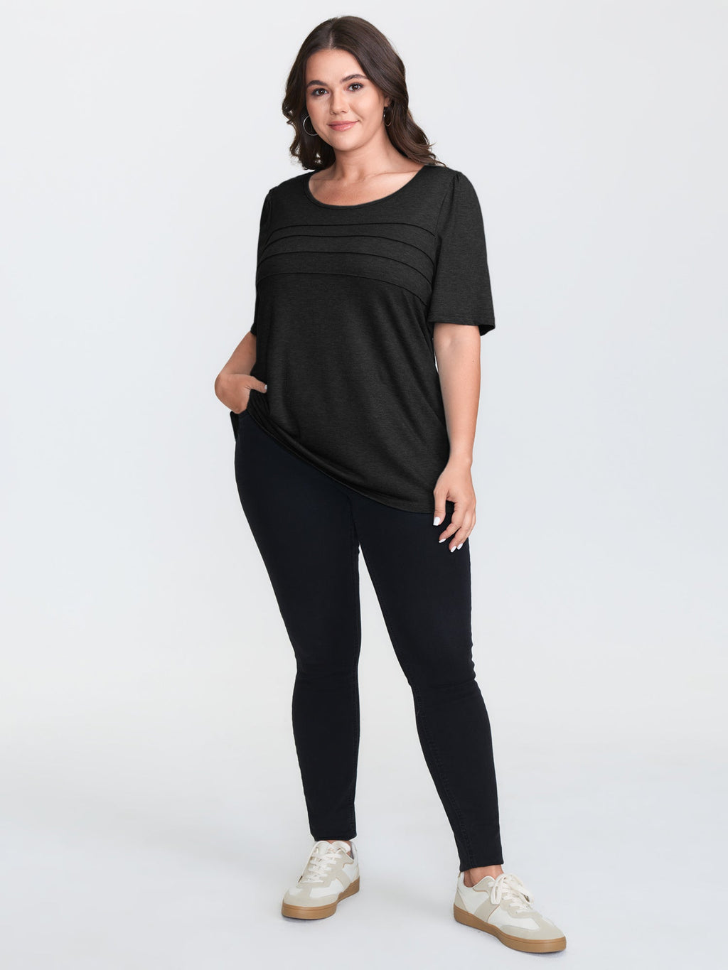 Seamed Round Neck Fitted T-Shirt