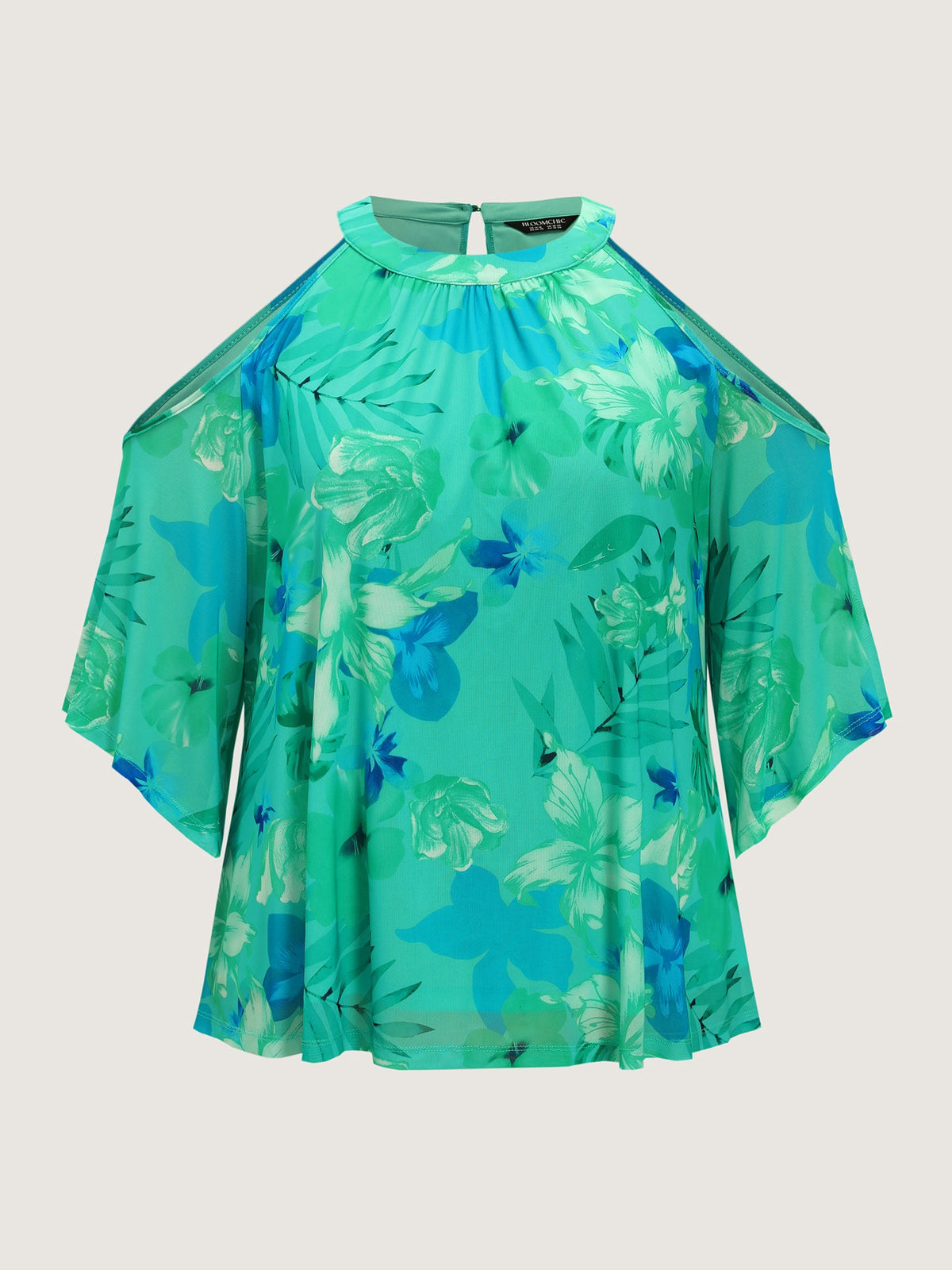 Stretchy Floral Print Cold-Shoulder Blouse