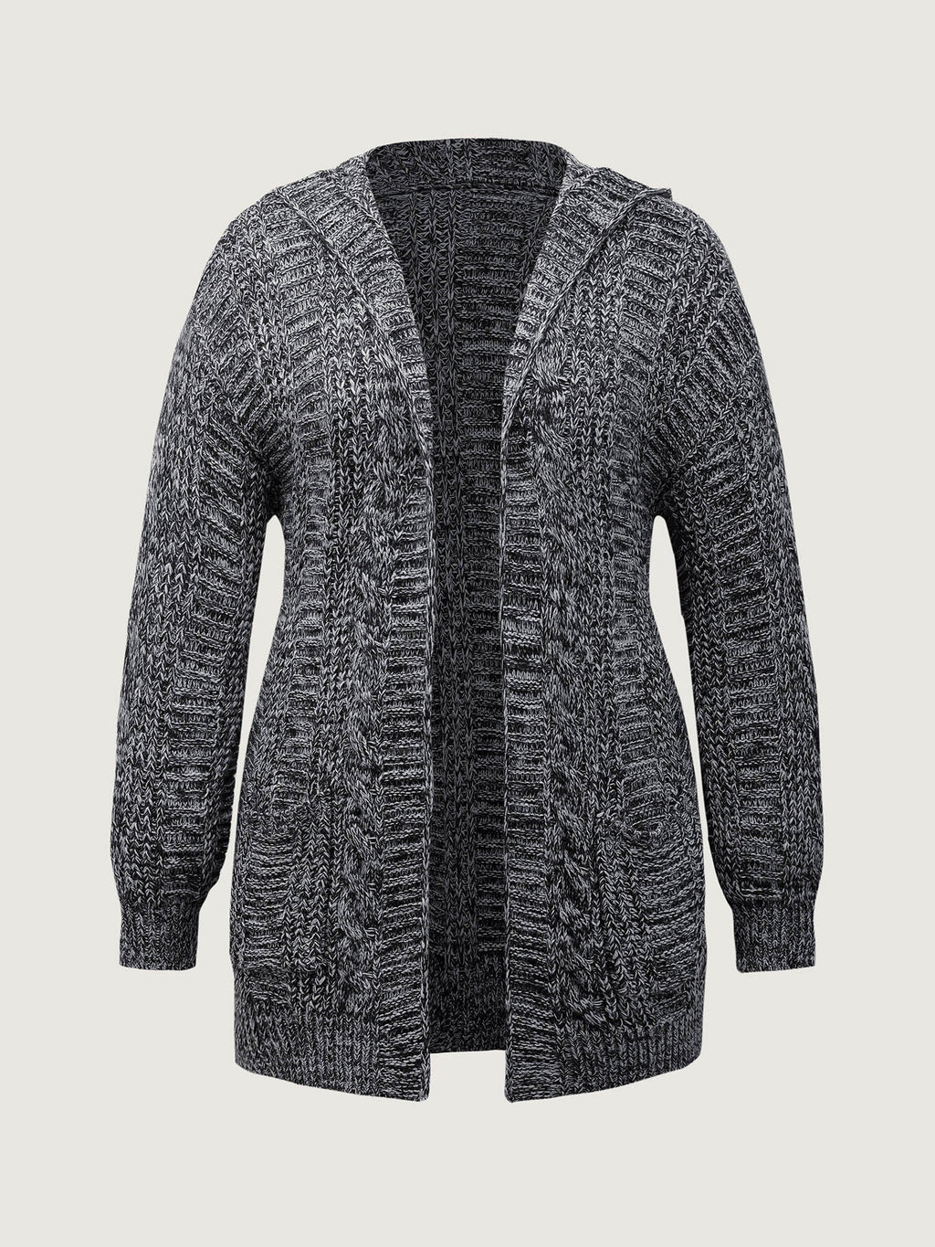 Textured Open Front Hooded Knit Cardigan