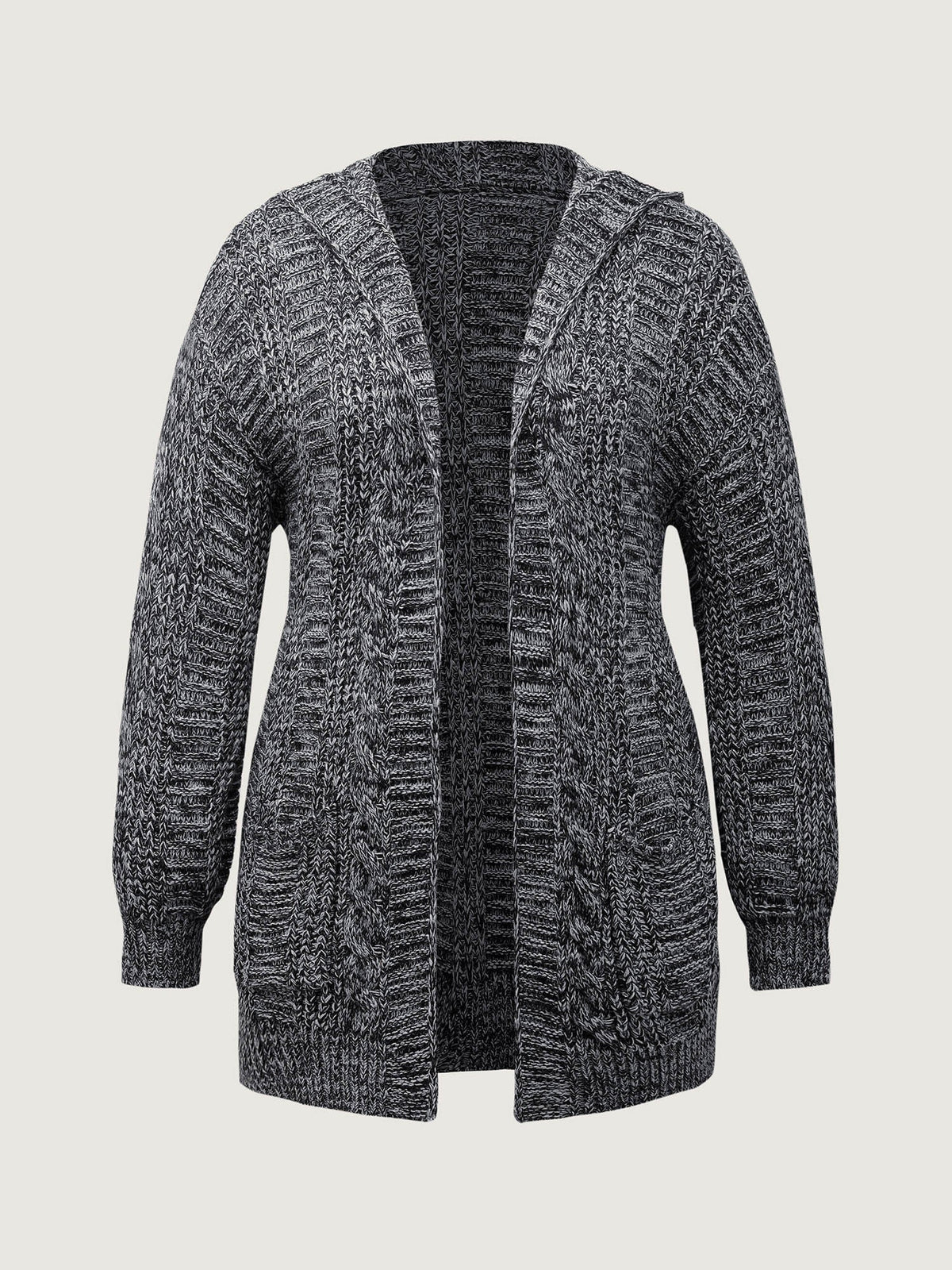 Textured Open Front Hooded Knit Cardigan
