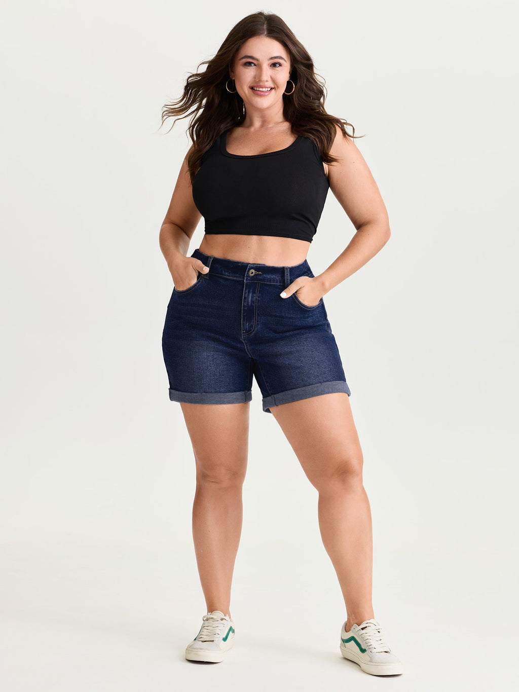 Curve-Friendly Stretchy Straight-Leg Denim Shorts