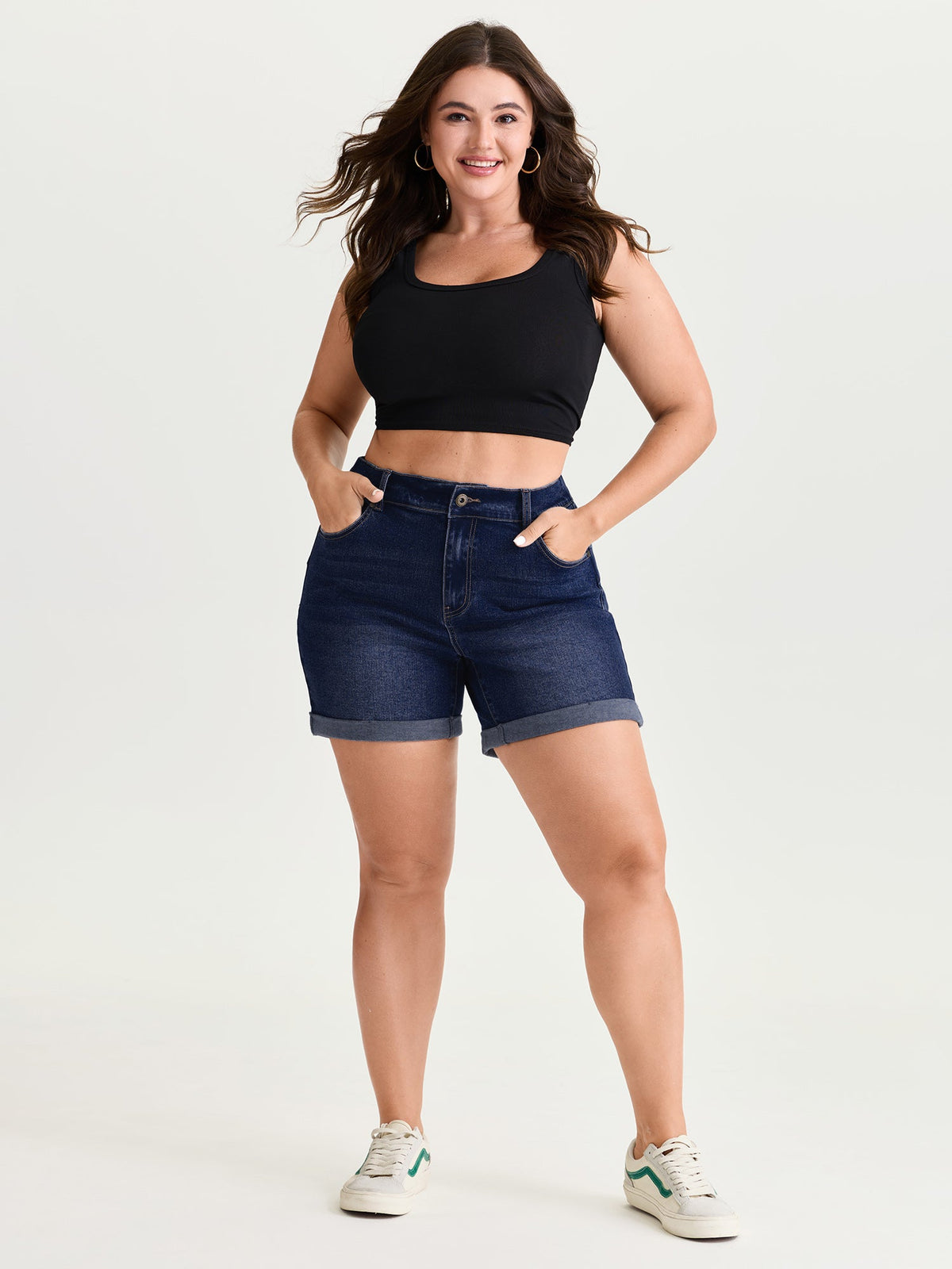 Curve-Friendly Stretchy Straight-Leg Denim Shorts