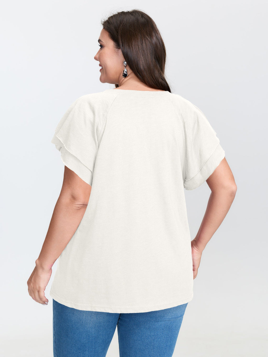 Stretchy Textured Flared Sleeve T-Shirt