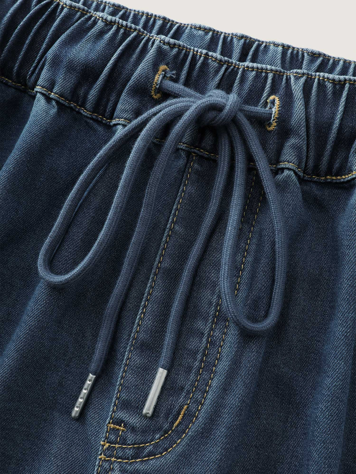 Elastic Drawstring Waistband Wide-Leg Jeans