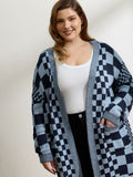 Checkered Relaxed-Fit Drop Shoulder Cardigan