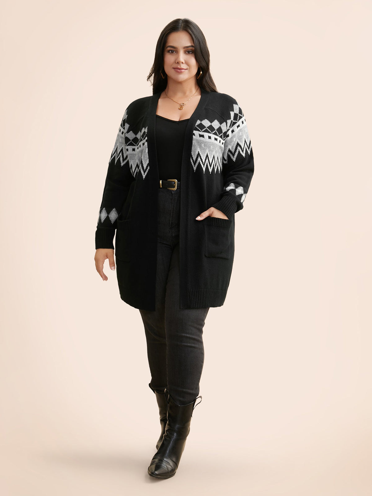 Bandana Geometric Raglan Sleeve Cardigan