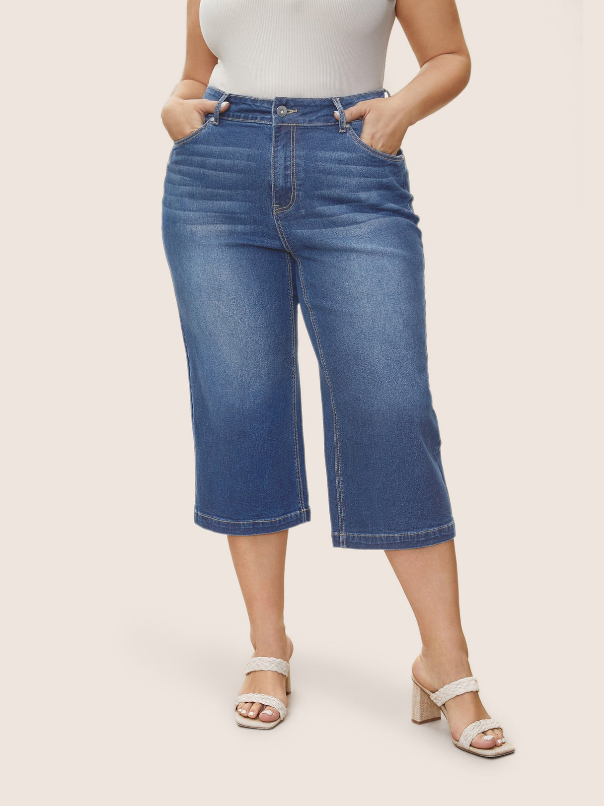 Classic Wide-Leg Capri Jeans