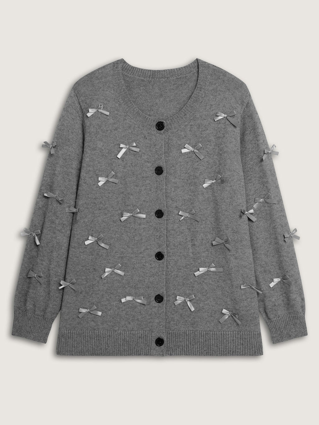 3D Bowknot Round Neck Knit Cardigan