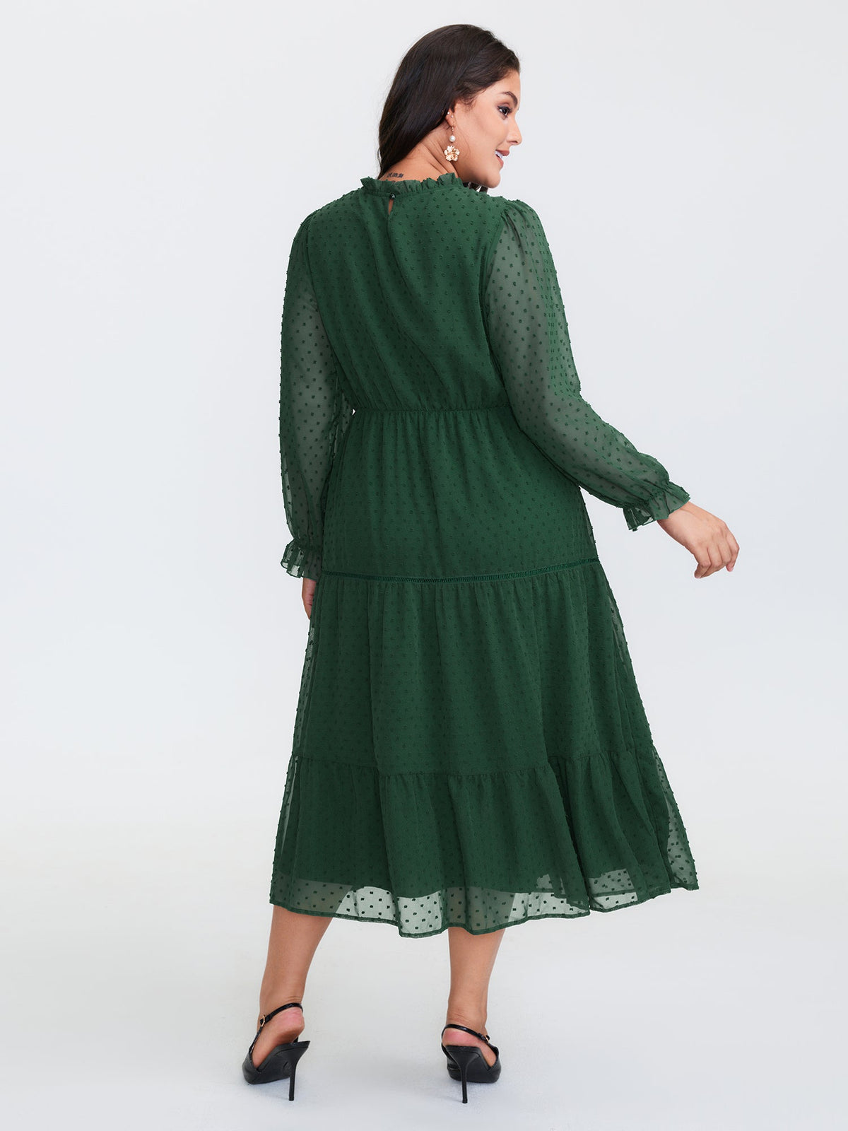 Textured Tiered Ruffled Neckline Midi Dress