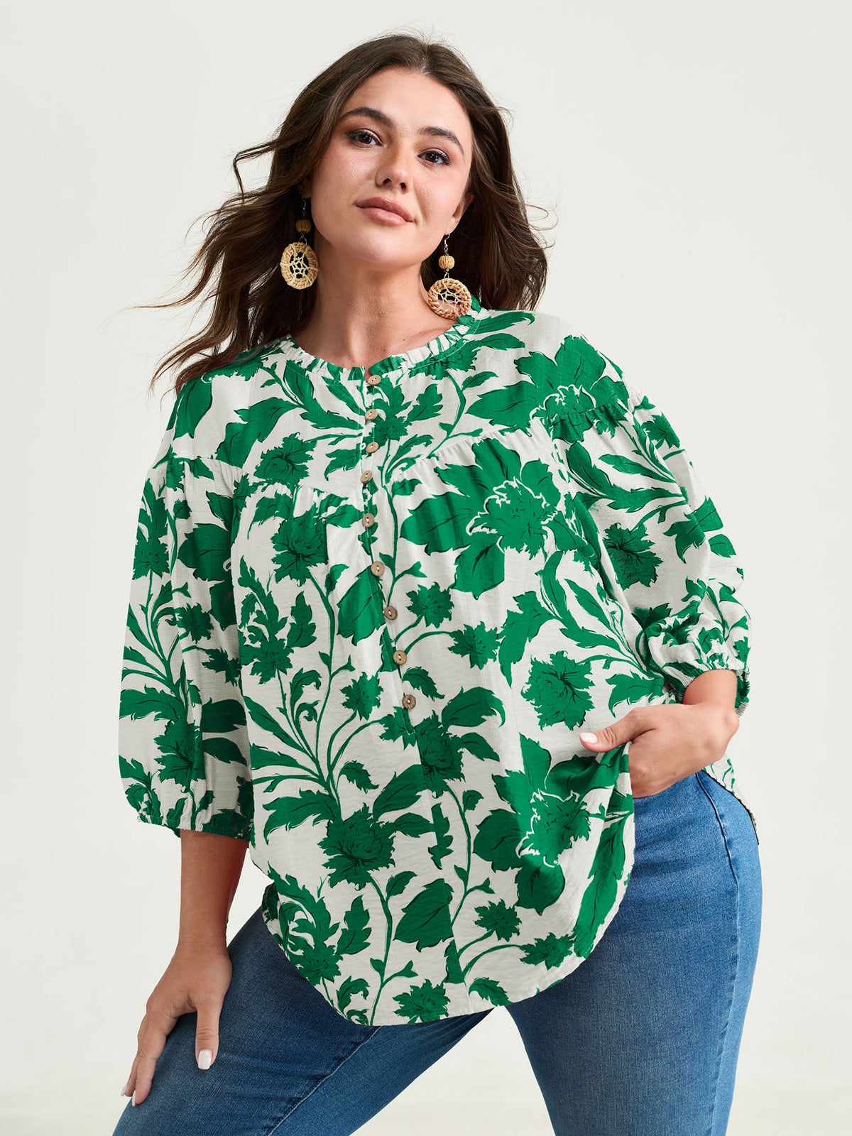 Sweet Floral Print Button Front Blouse