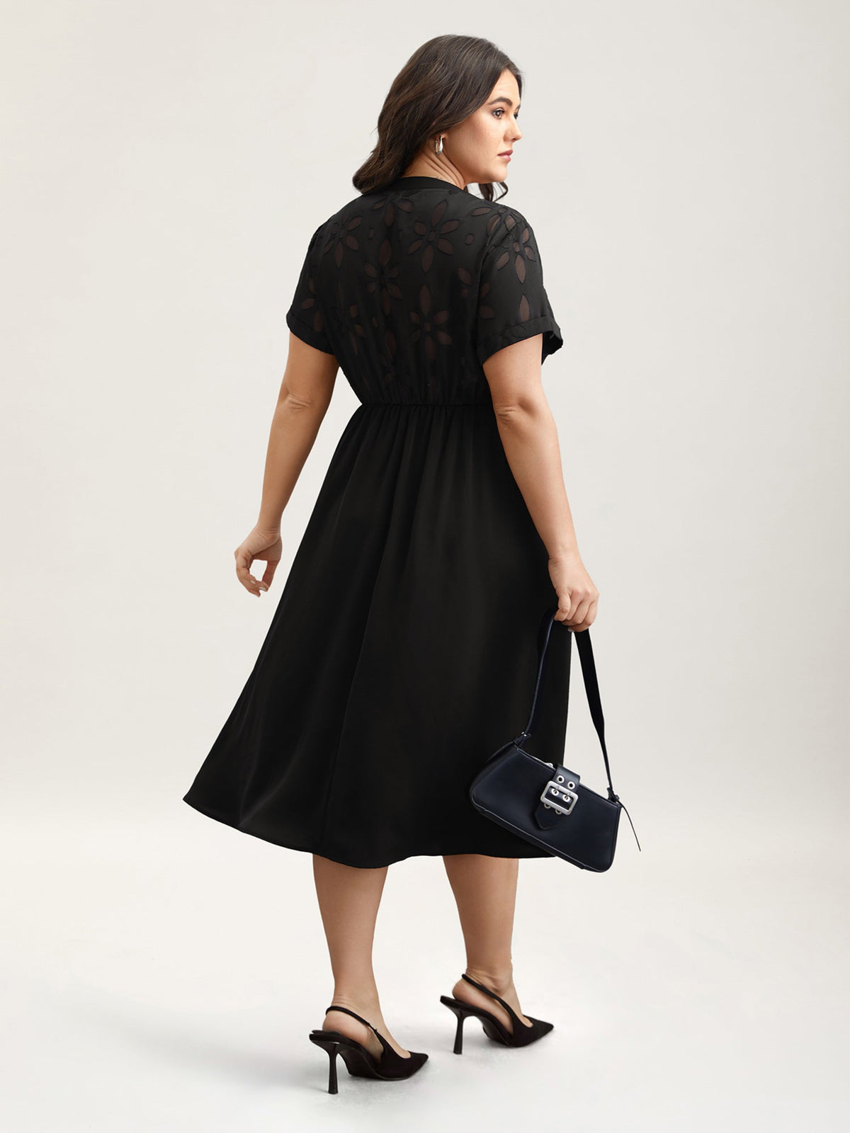 Sheer Back Textured Cut-Out Midi Dress