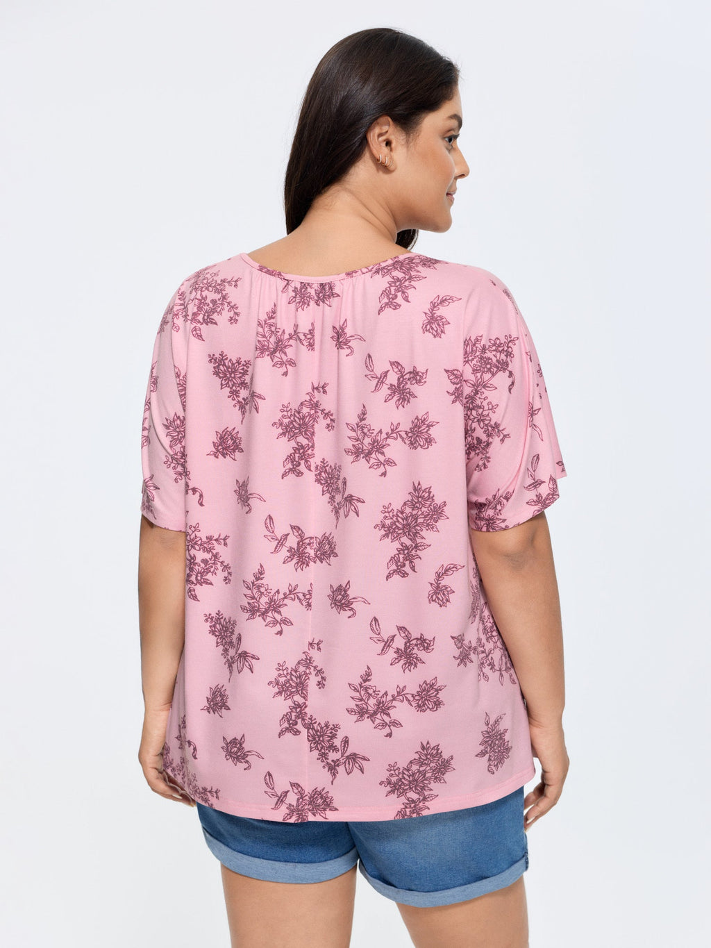 Pleated Plain Half-Sleeve Knit Top