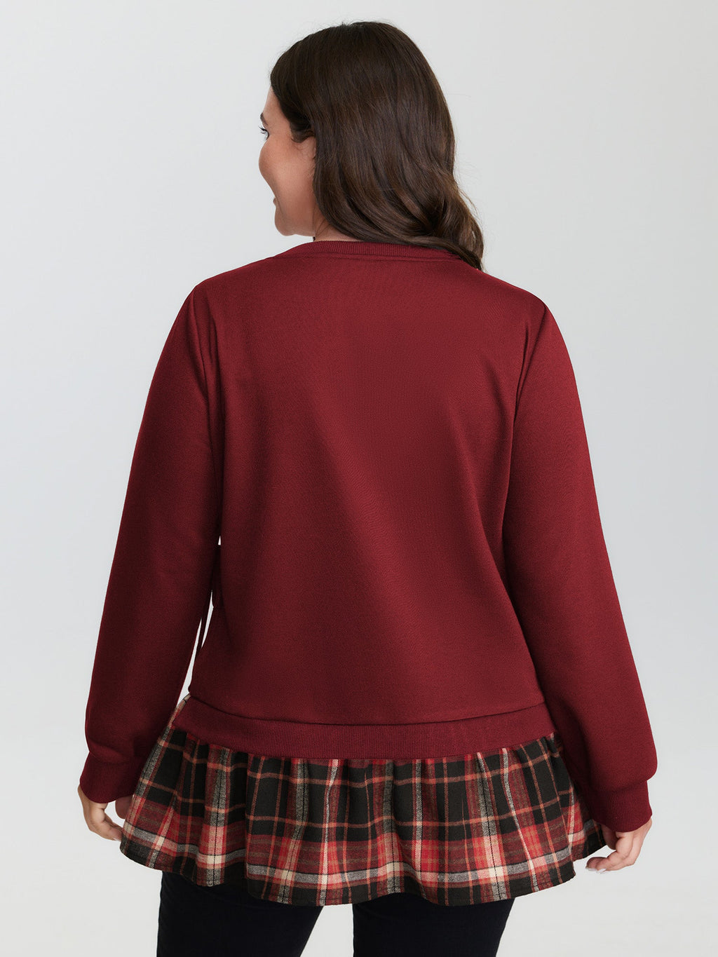 Plaid Pattern Layered Stretchy Sweatshirt