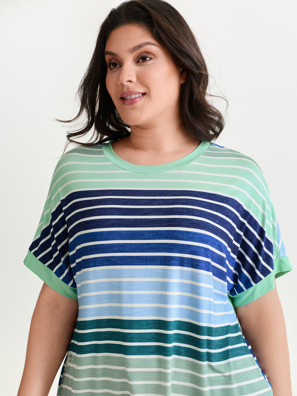 Colorful Gradient Stripe Round Neck T-Shirt