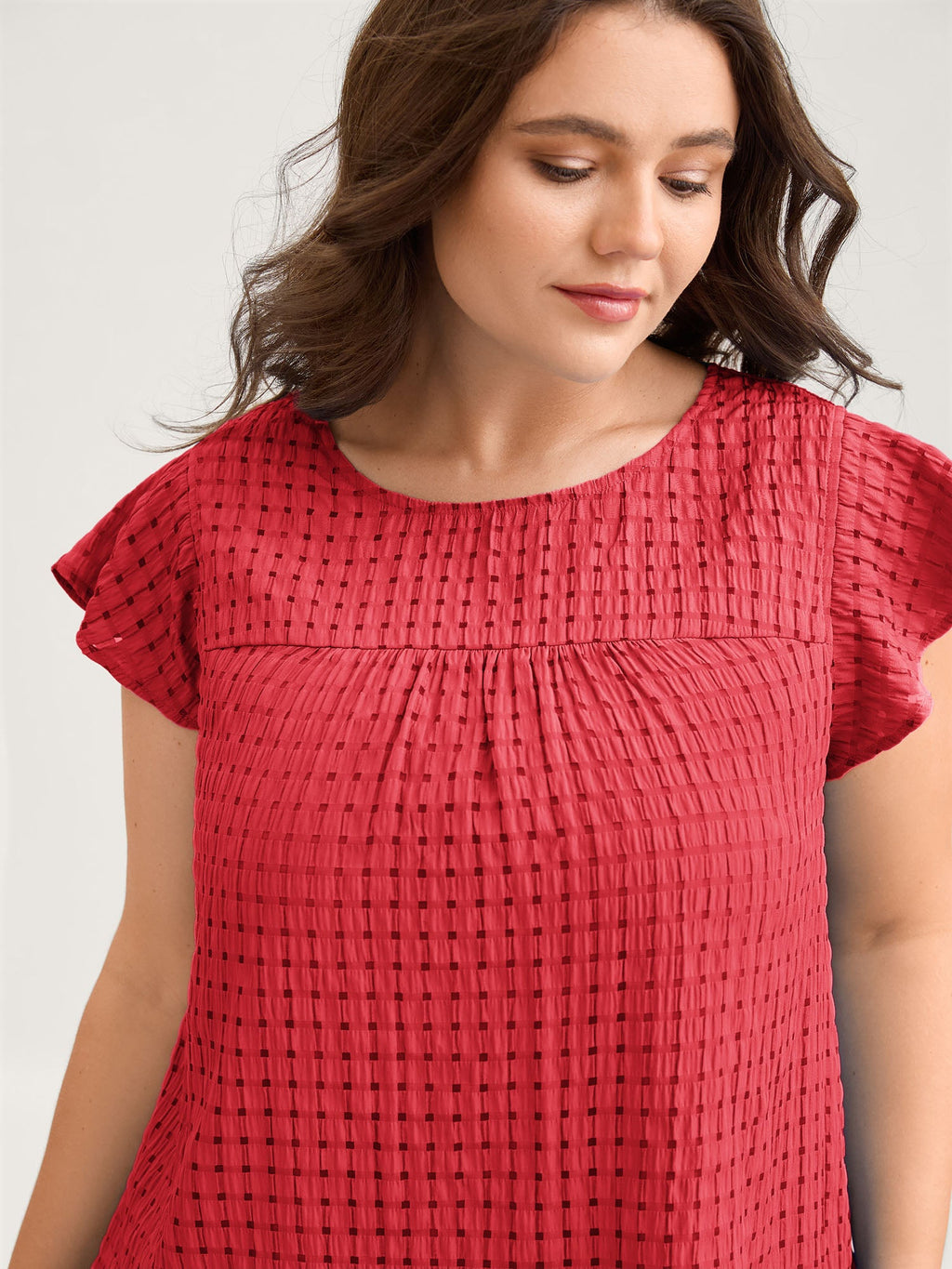 Textured Sheer Lined Flutter Sleeve Blouse