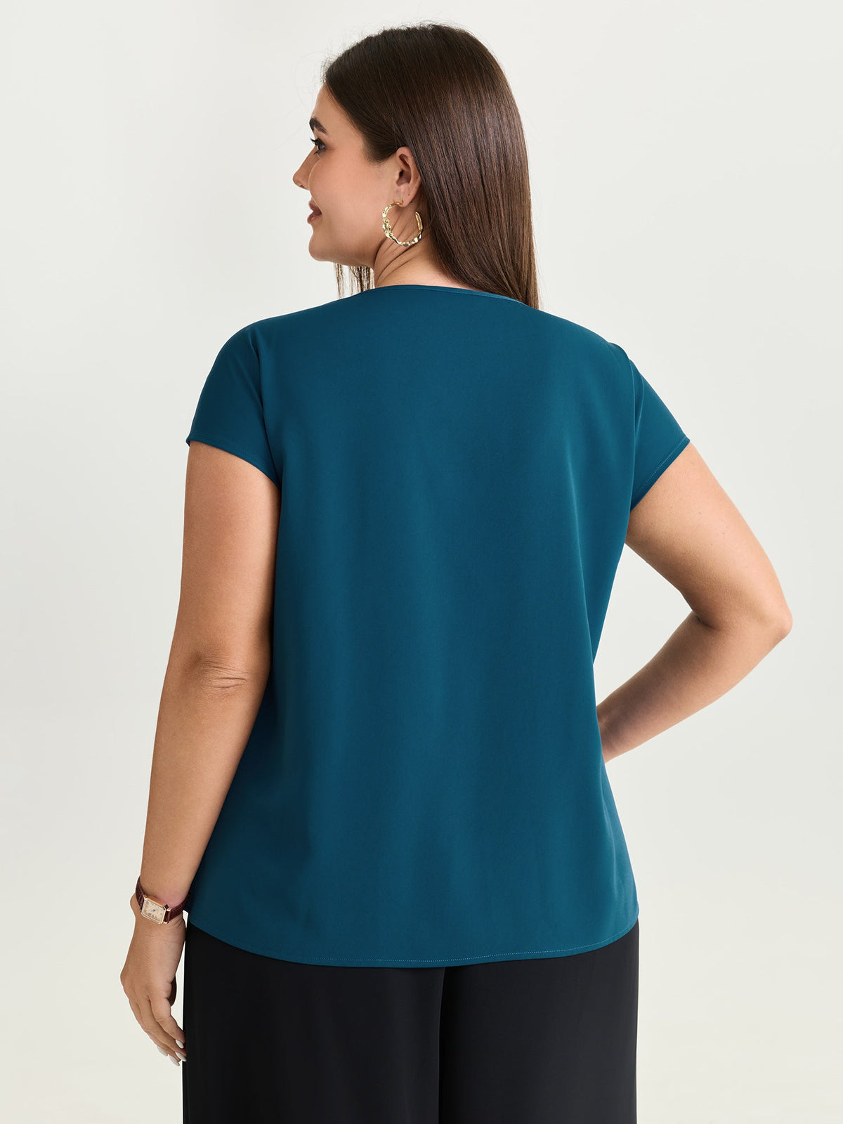Pleated V-Neckline Dolman Sleeve Blouse