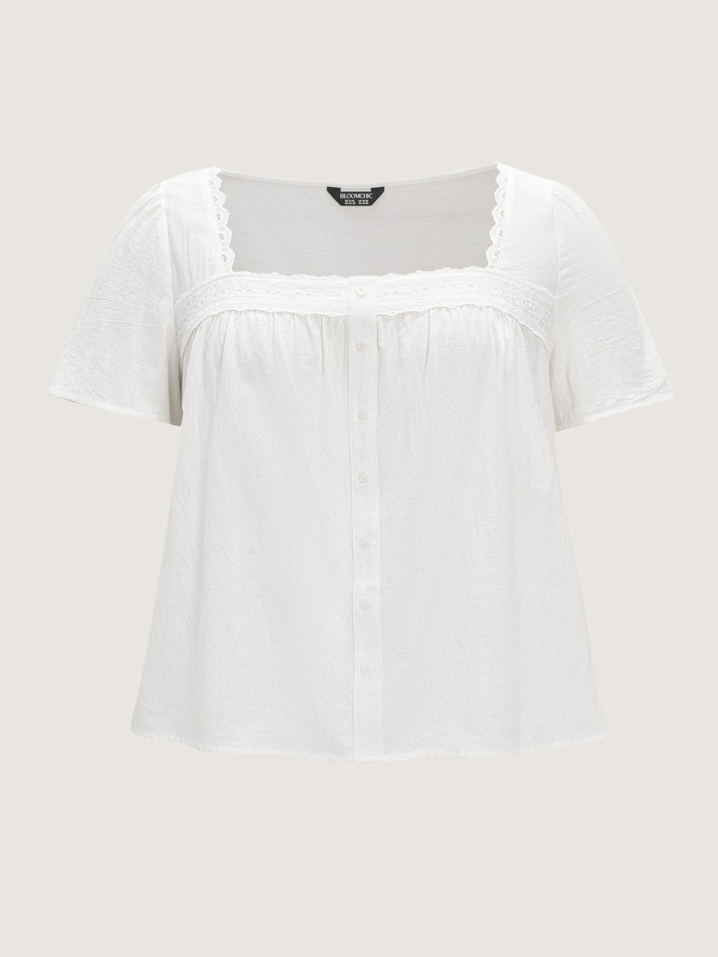 Cotton Lace Trim Square Neck Spliced Blouse