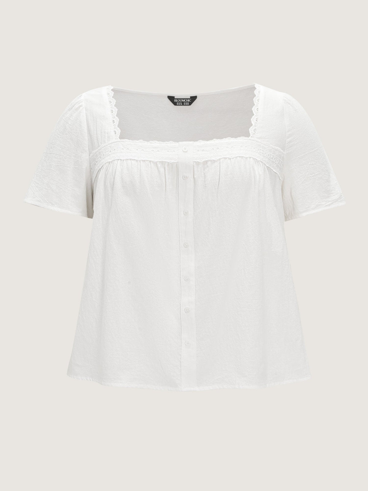 Cotton Lace Trim Square Neck Spliced Blouse