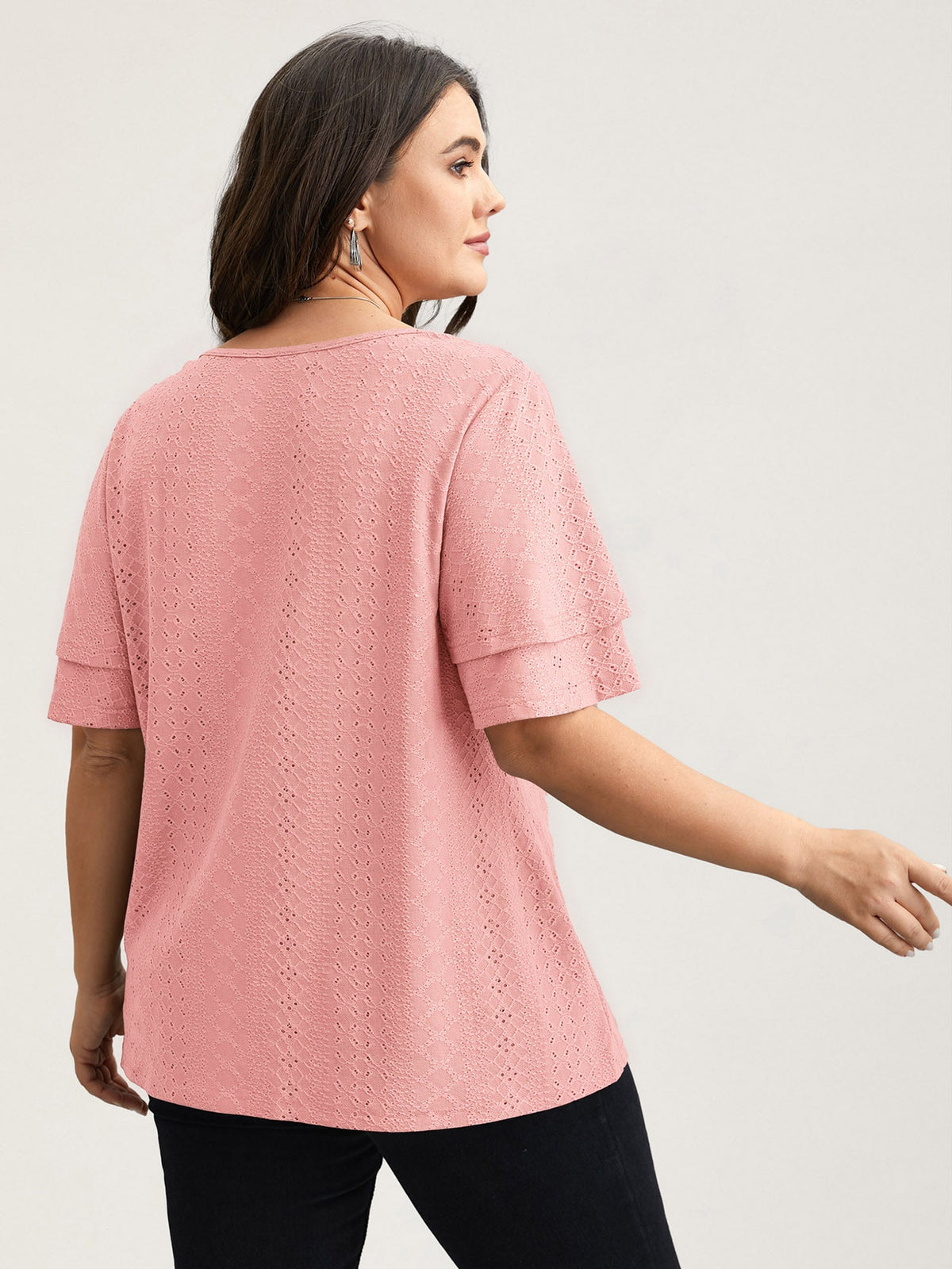 Jacquard Textured Lotus Leaf Sleeve Top