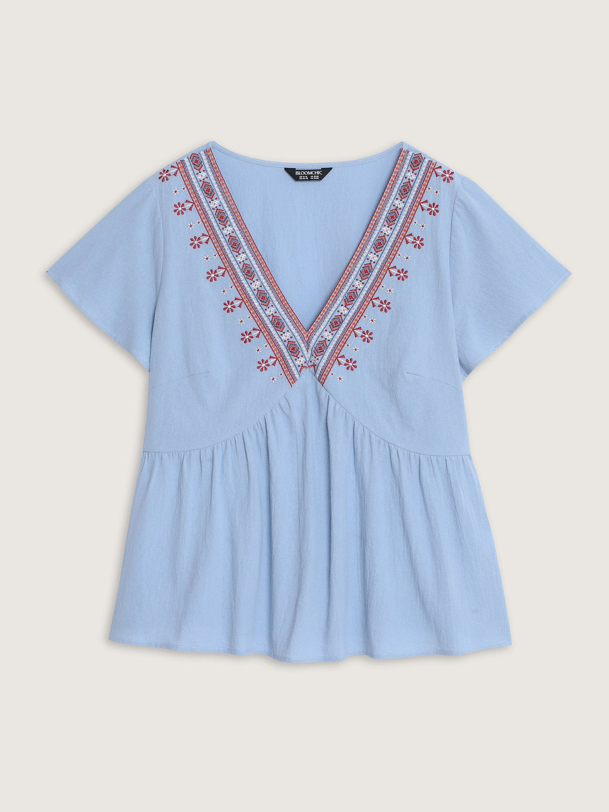 Cotton Floral Embroidered V-Neck Blouse