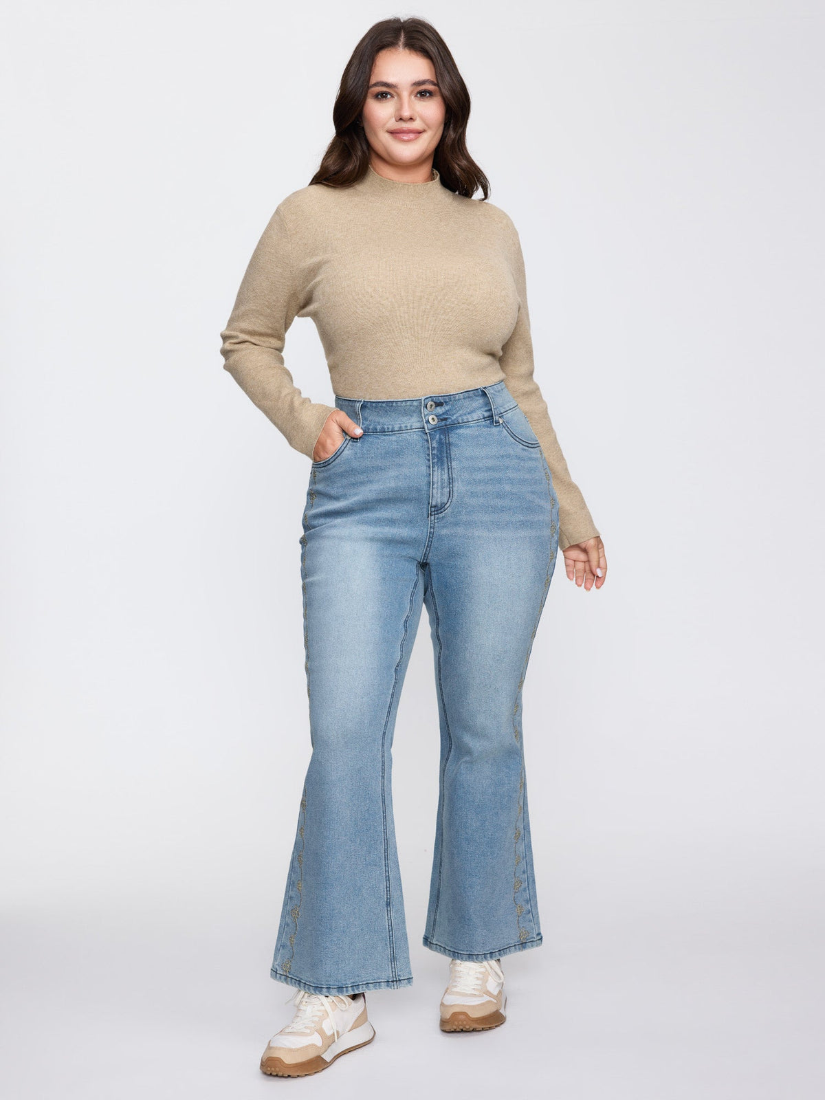 Supersoft Floral Embroidered Flared Hem Jeans