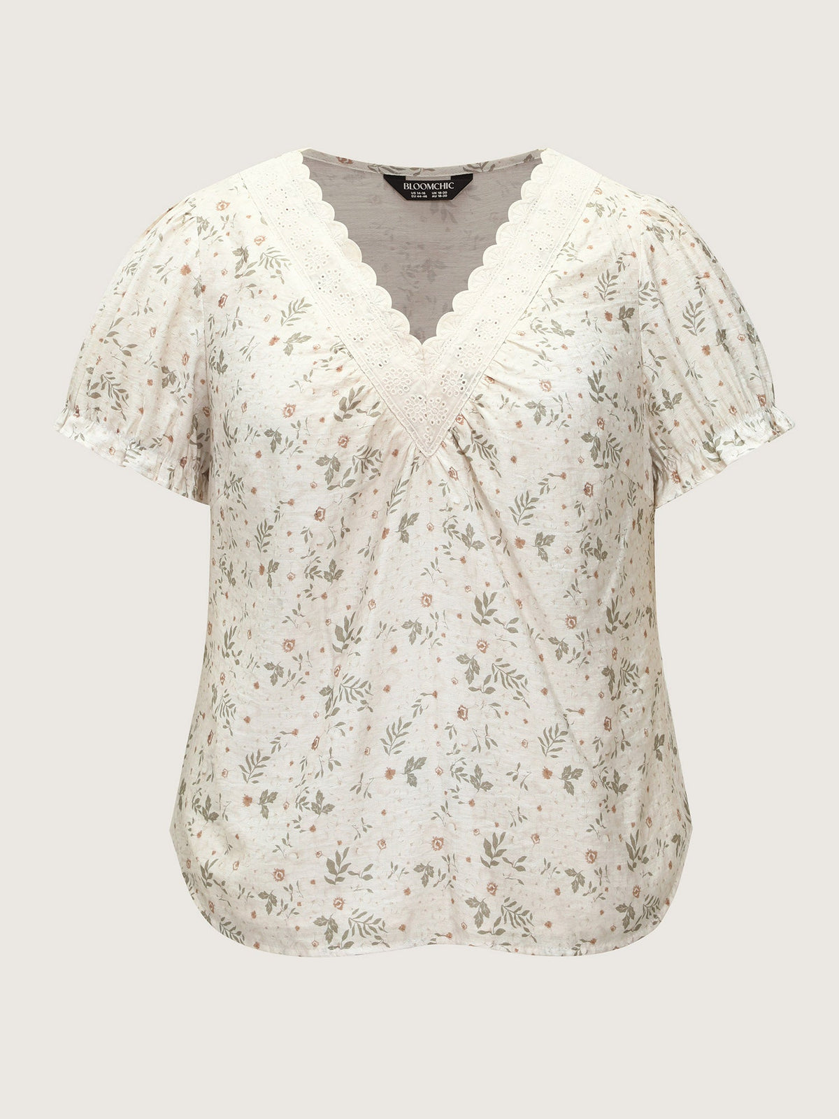 Floral Print Lace Neckline Blouse