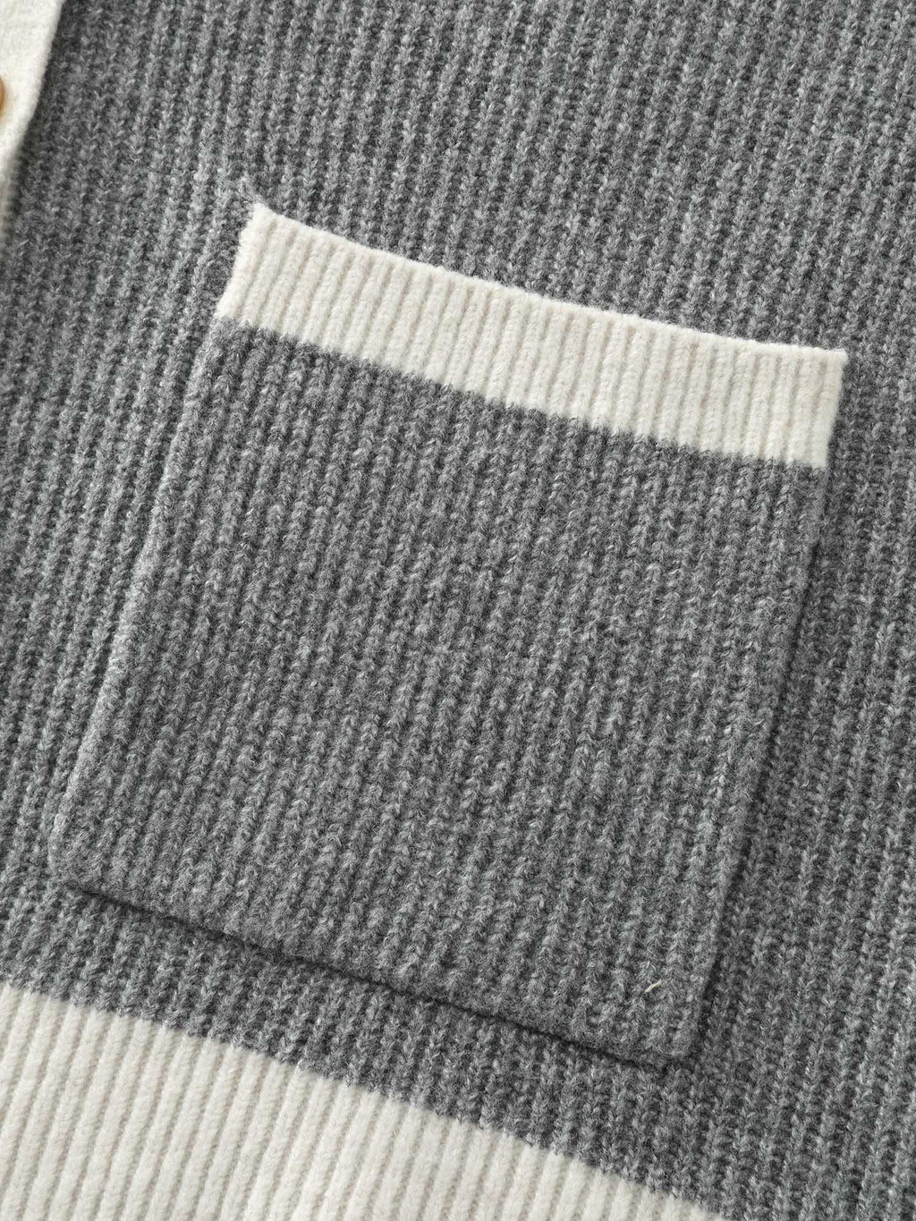 Hooded Colorblock Pockets Button Knit Cardigan
