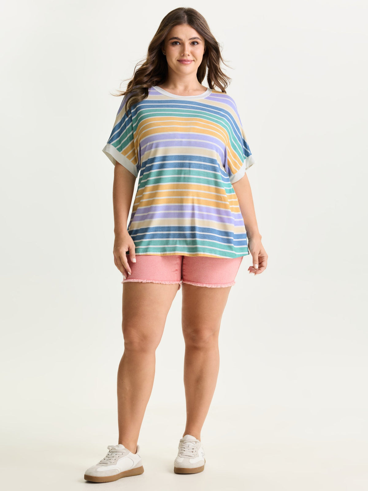 Colorful Gradient Stripe Round Neck T-Shirt