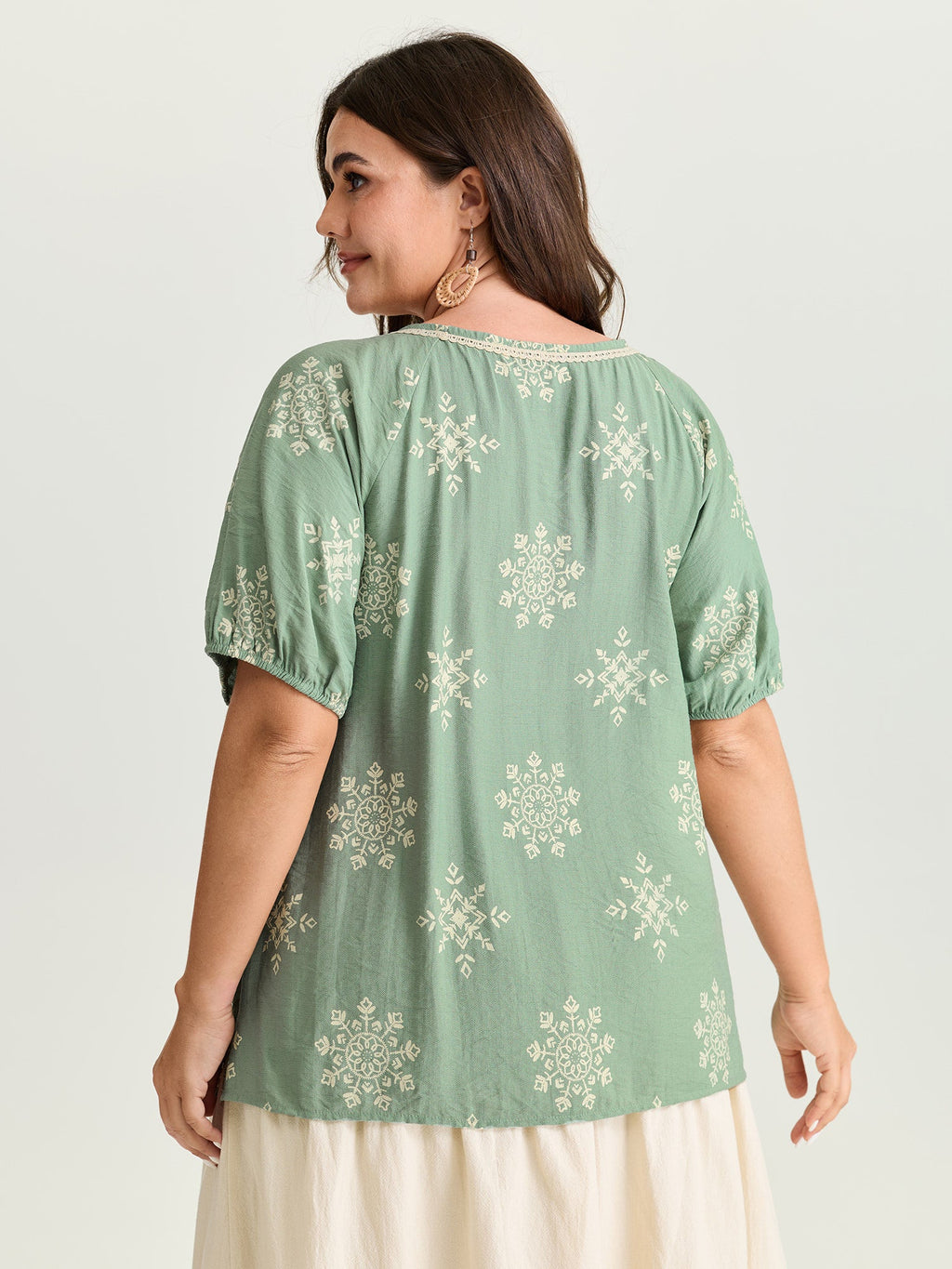Boho Print Puffy Sleeve Blouse