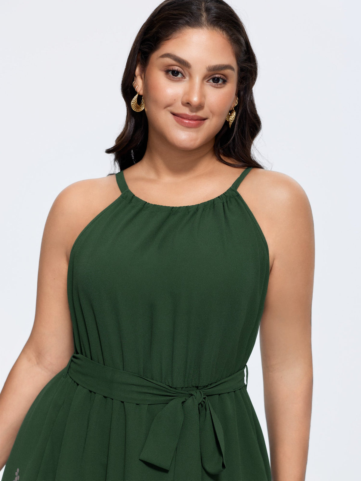 Budding Romance Halter Neck Stretchy Waist Midi Dress