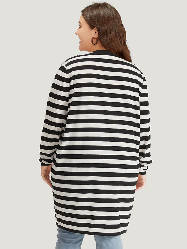 Striped Open Front Drop Shoulder Tunic Cardigan