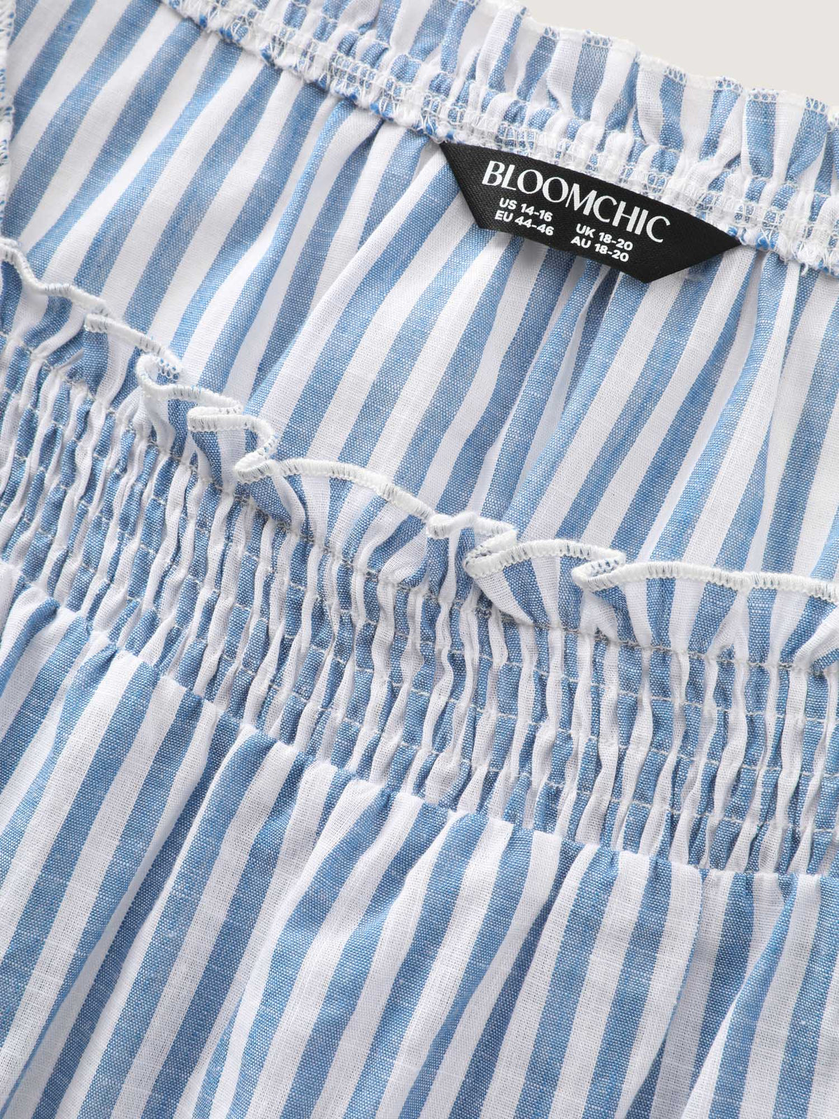 Cotton Striped Shirred Bust-Friendly Neckline Blouse
