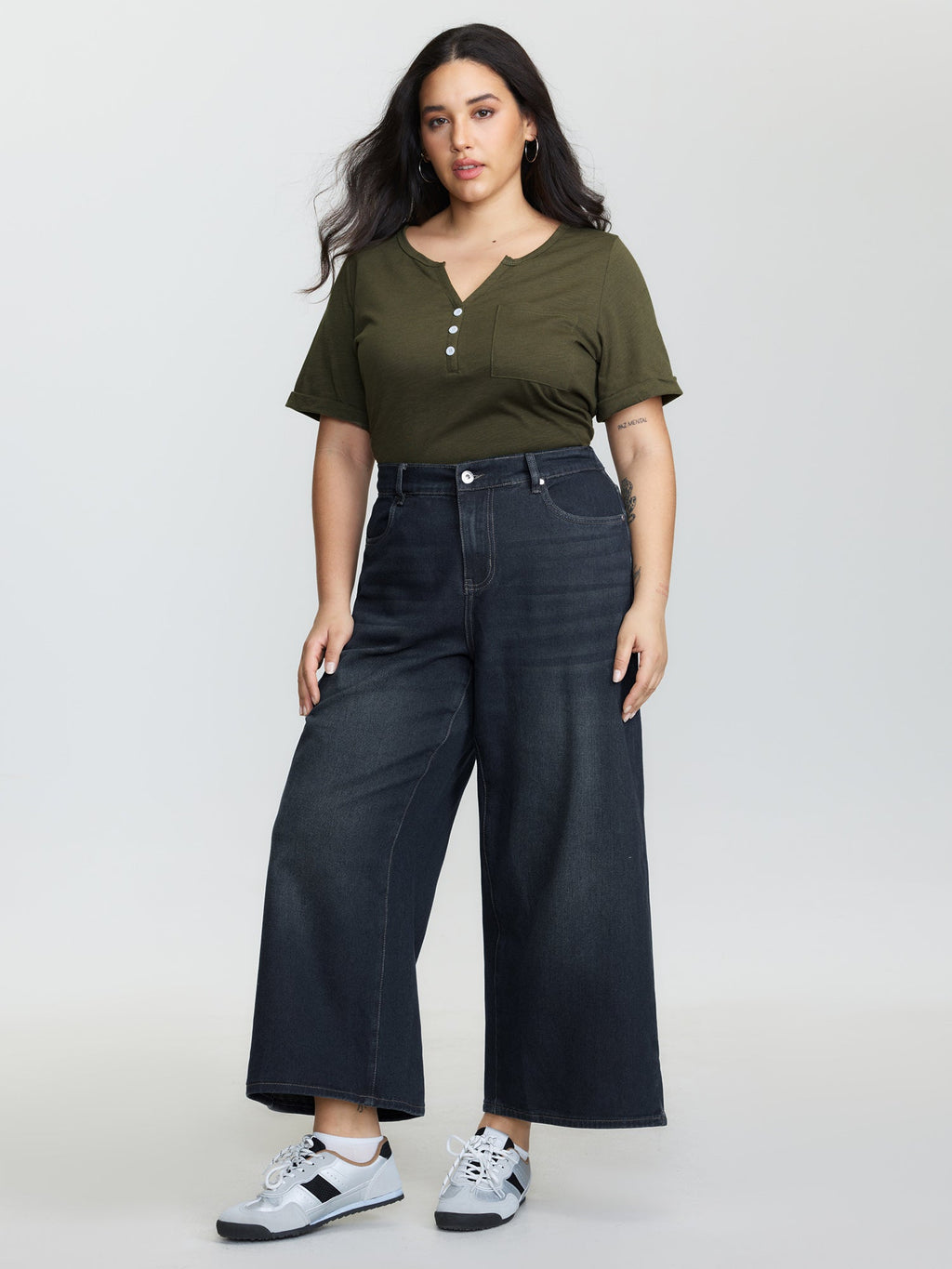 Pull-On Stretchy-Waist Wide-Leg Jeans