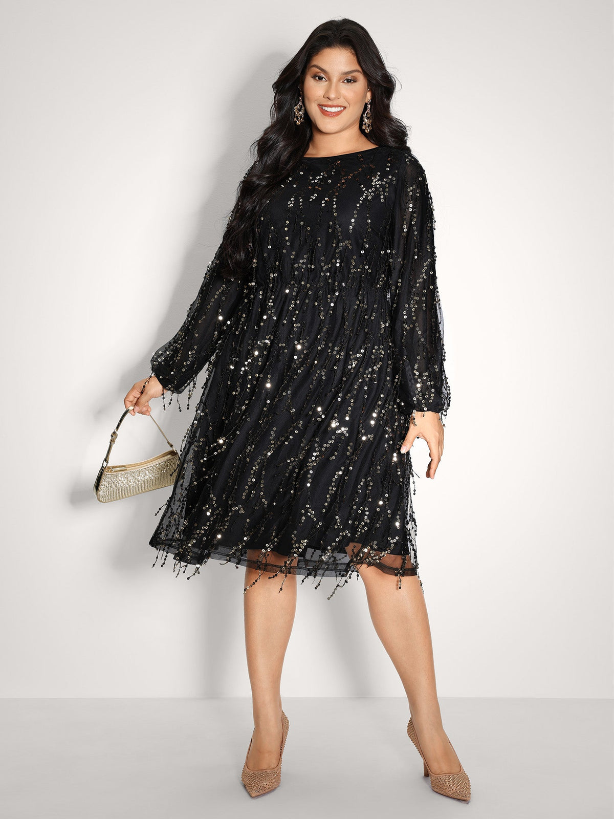 Back Bow Tie Fringe Sequin Mini Dress