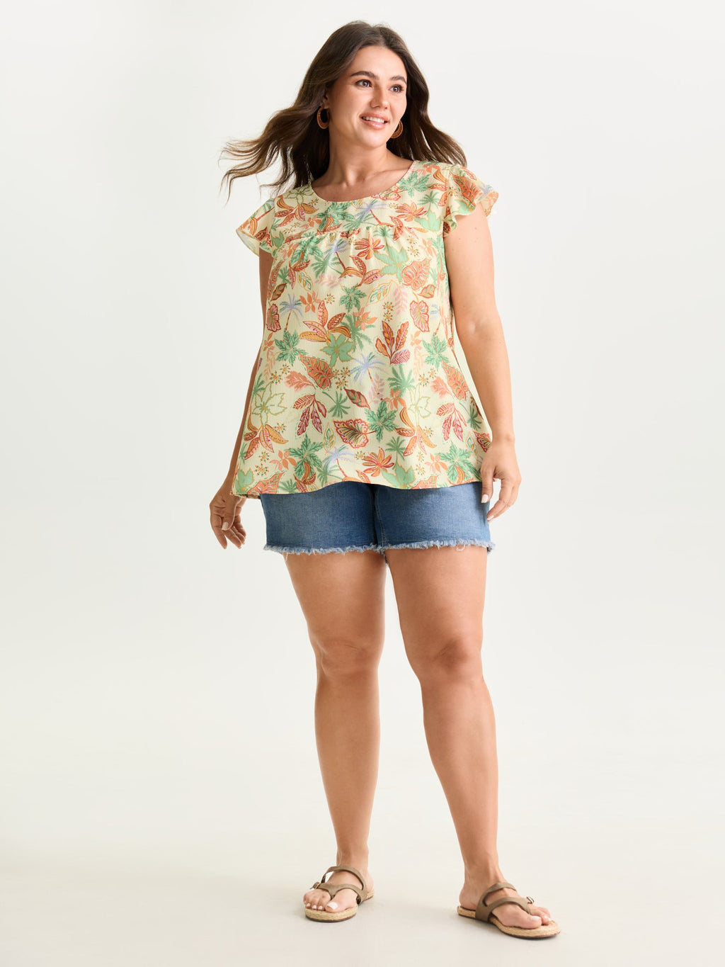 Bright Floral Texture Open-Back Blouse