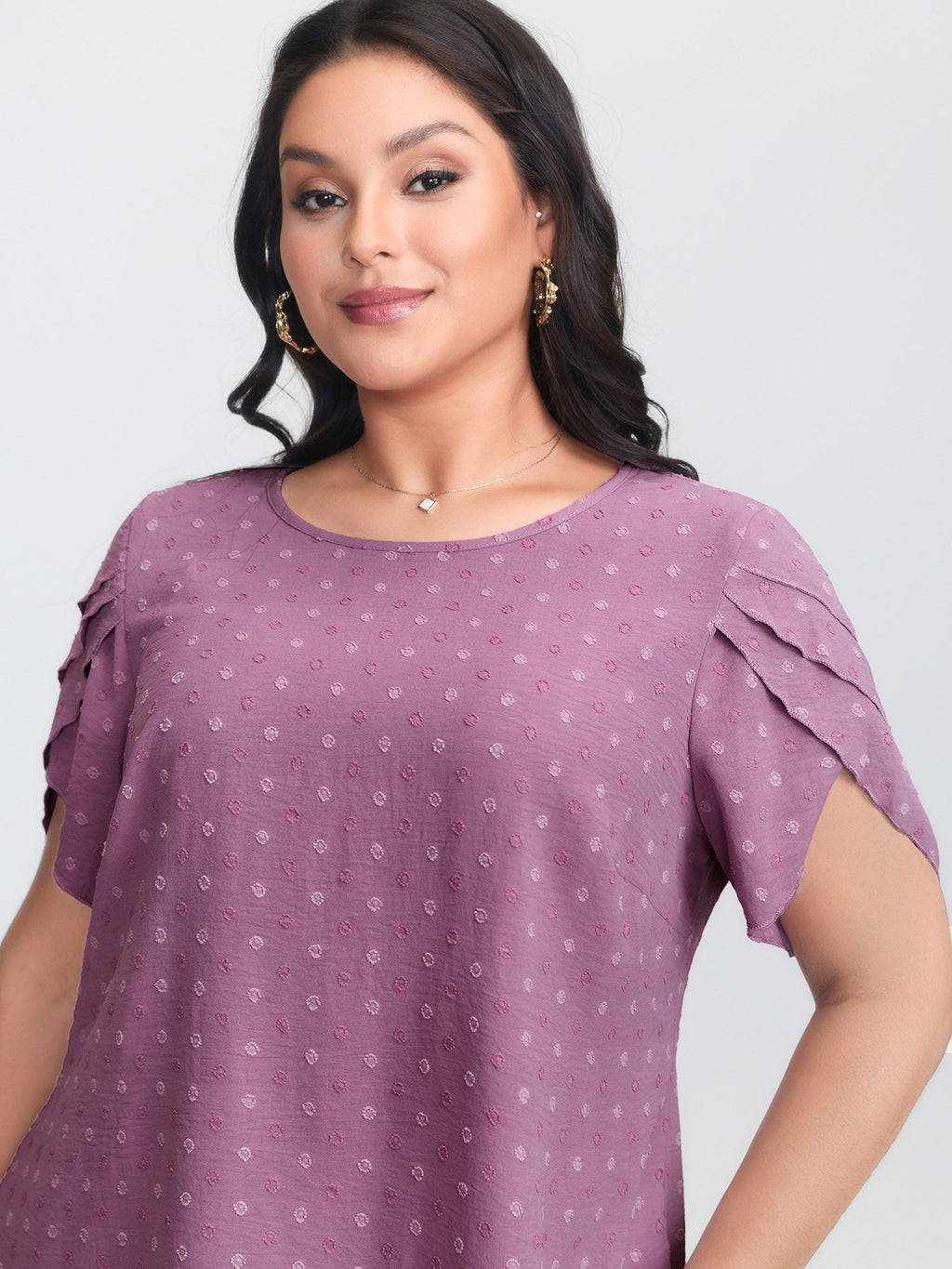 Textured Color Contrast Petal Sleeve Blouse