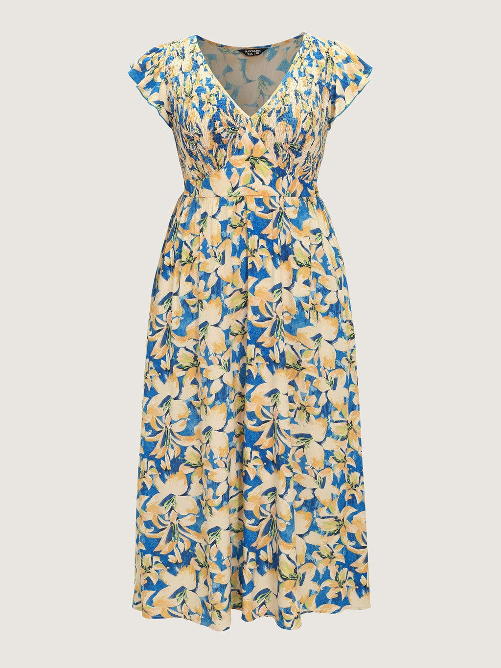 Floral Breeze Shirred V-Neck Maxi Dress