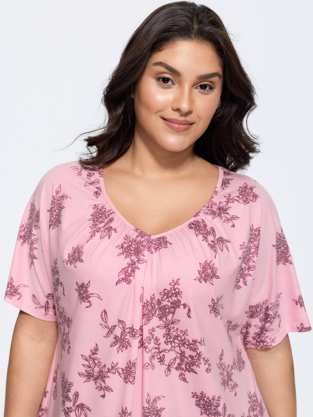 Pleated Plain Half-Sleeve Knit Top