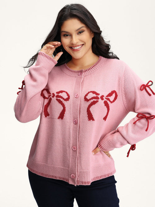 Bowknot Pattern Textured Knit Cardigan