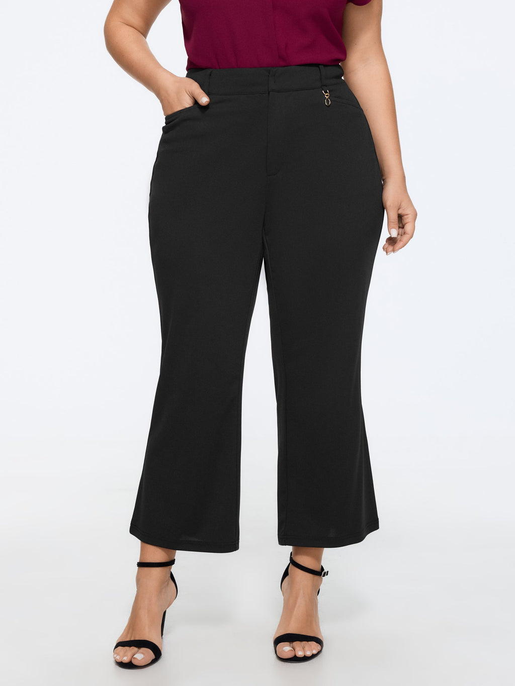 High Waist Pocket Flare Cropped Pants